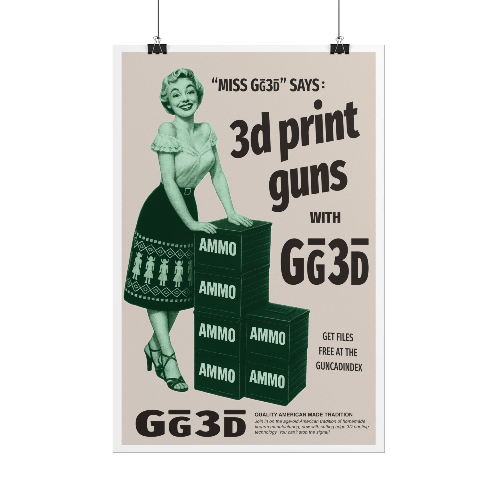 Rolled 'Miss GG3D Says' Retro Propaganda Poster