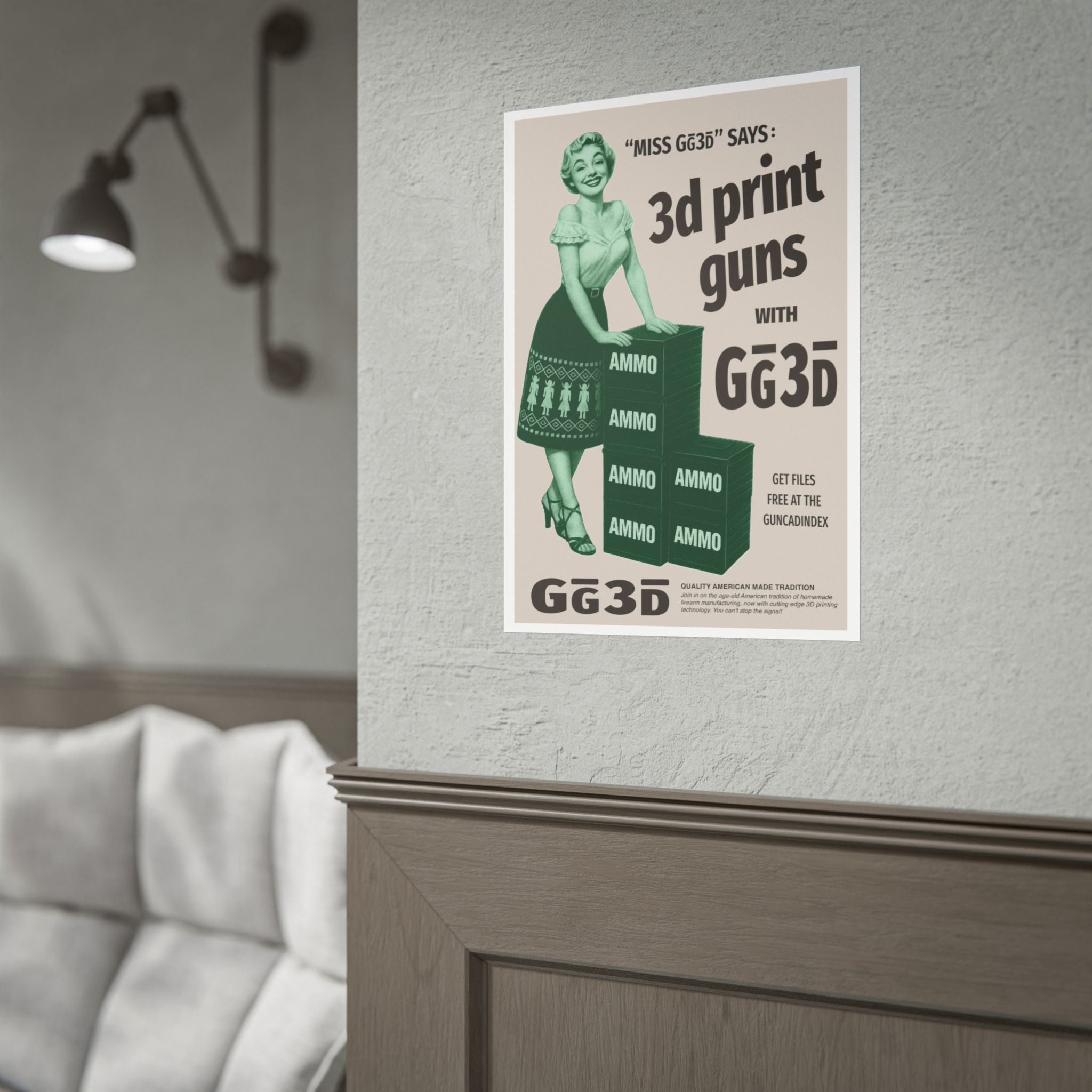 Rolled 'Miss GG3D Says' Retro Propaganda Poster